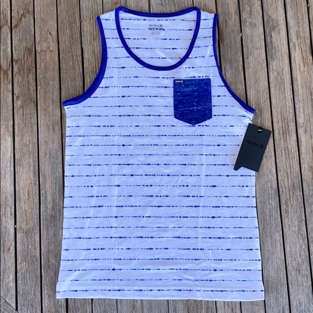 Hurley Striped Tank Top Blue White Youth XL Surfer Skater NWT